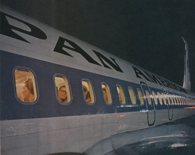 A night shot of a Pan Am 707.